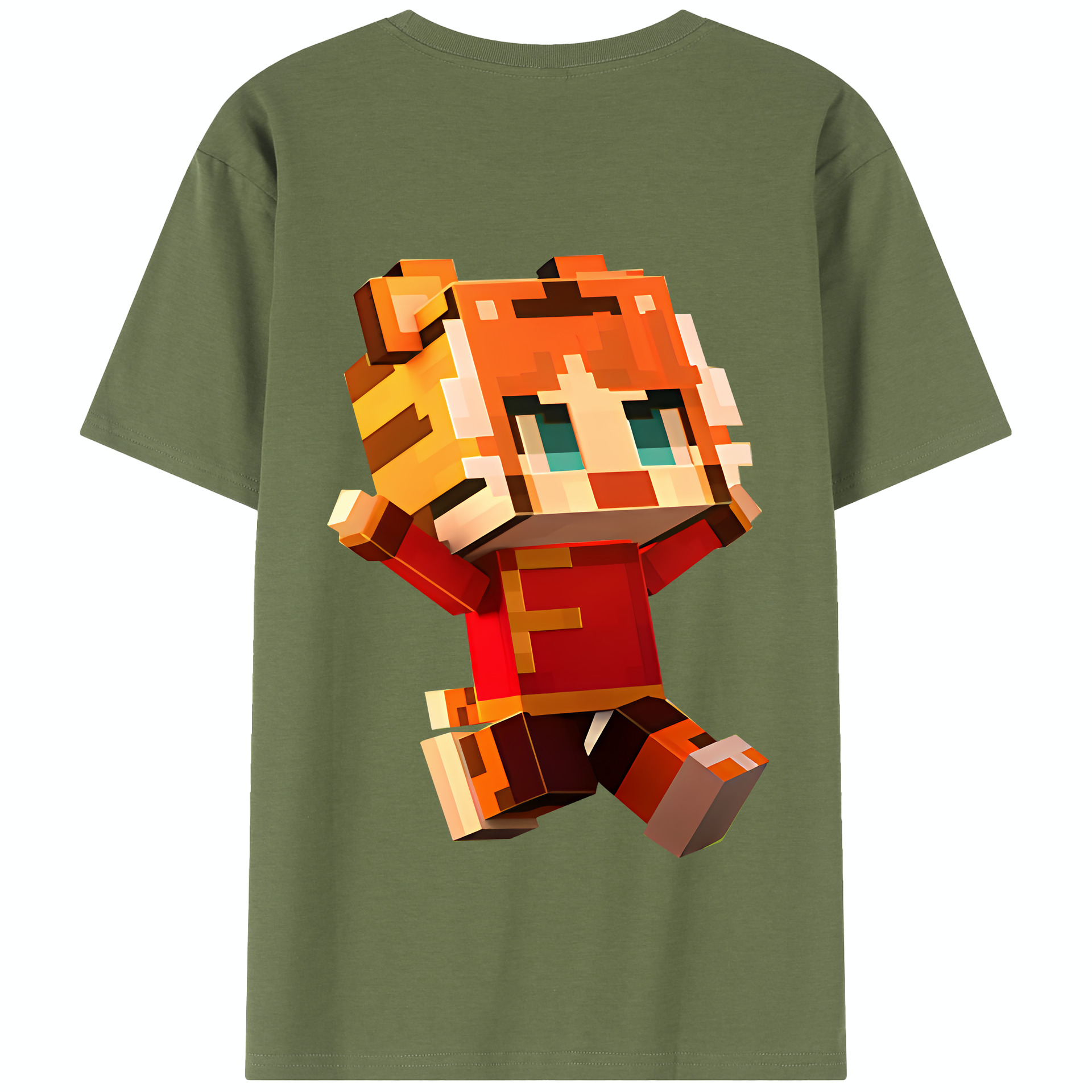 （画像用） マインクラフト ブロックの世界 Minecraft MC Block world 綿100％半袖Tシャツ（背面プリント）